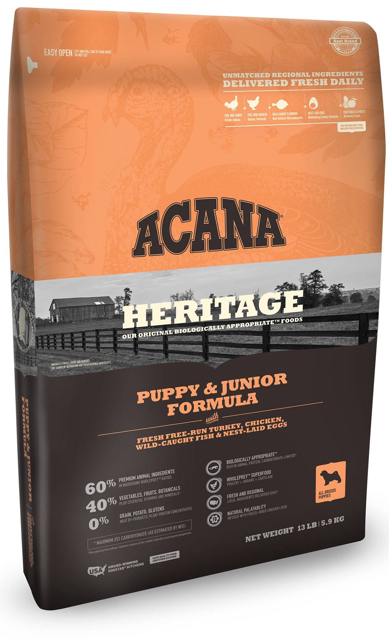 ACANA Heritage Puppy Junior Dry Dog Food, 25 lb
