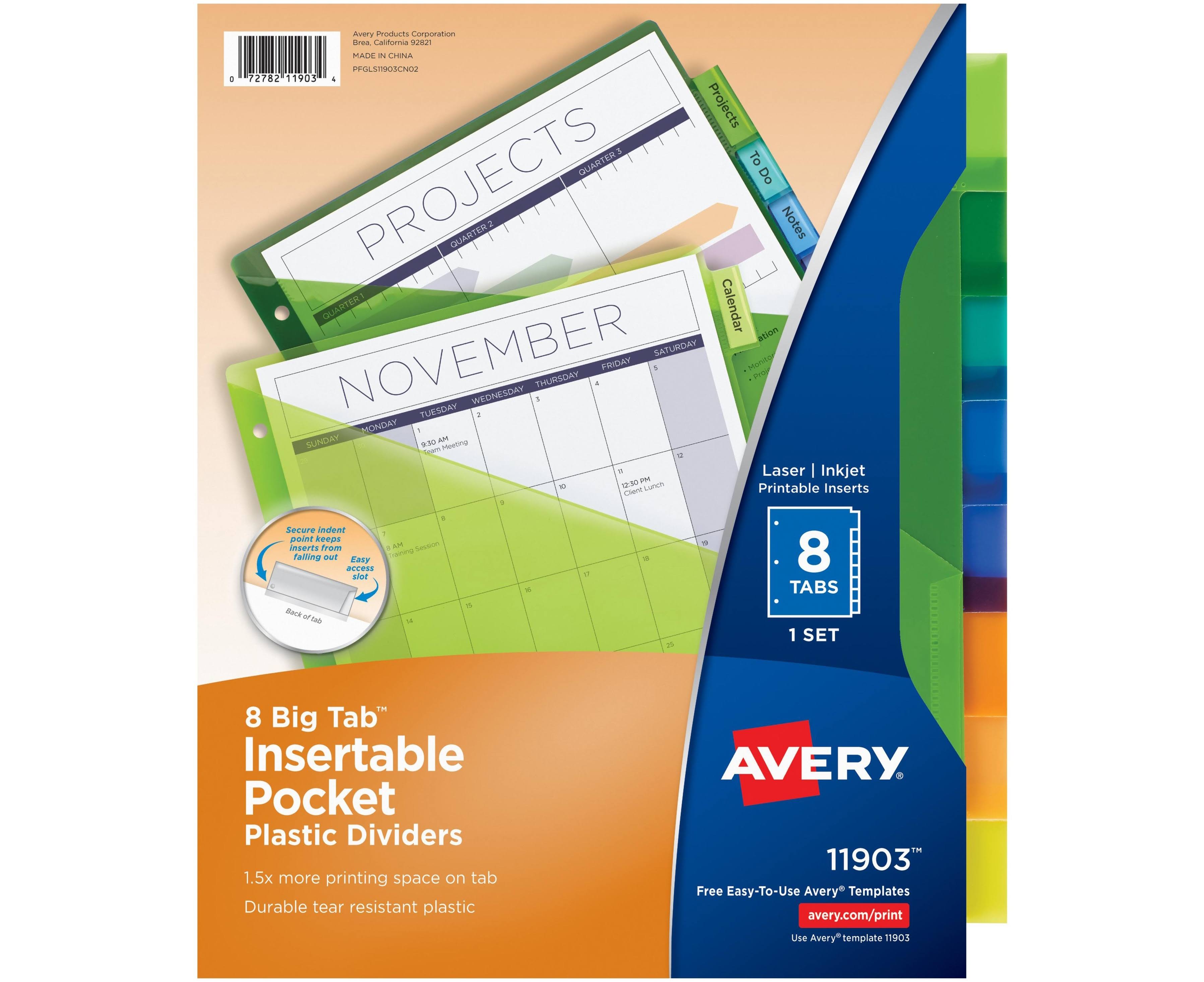 Avery Big Tab 11903 Insertable Pocket Plastic Dividers - 8ct