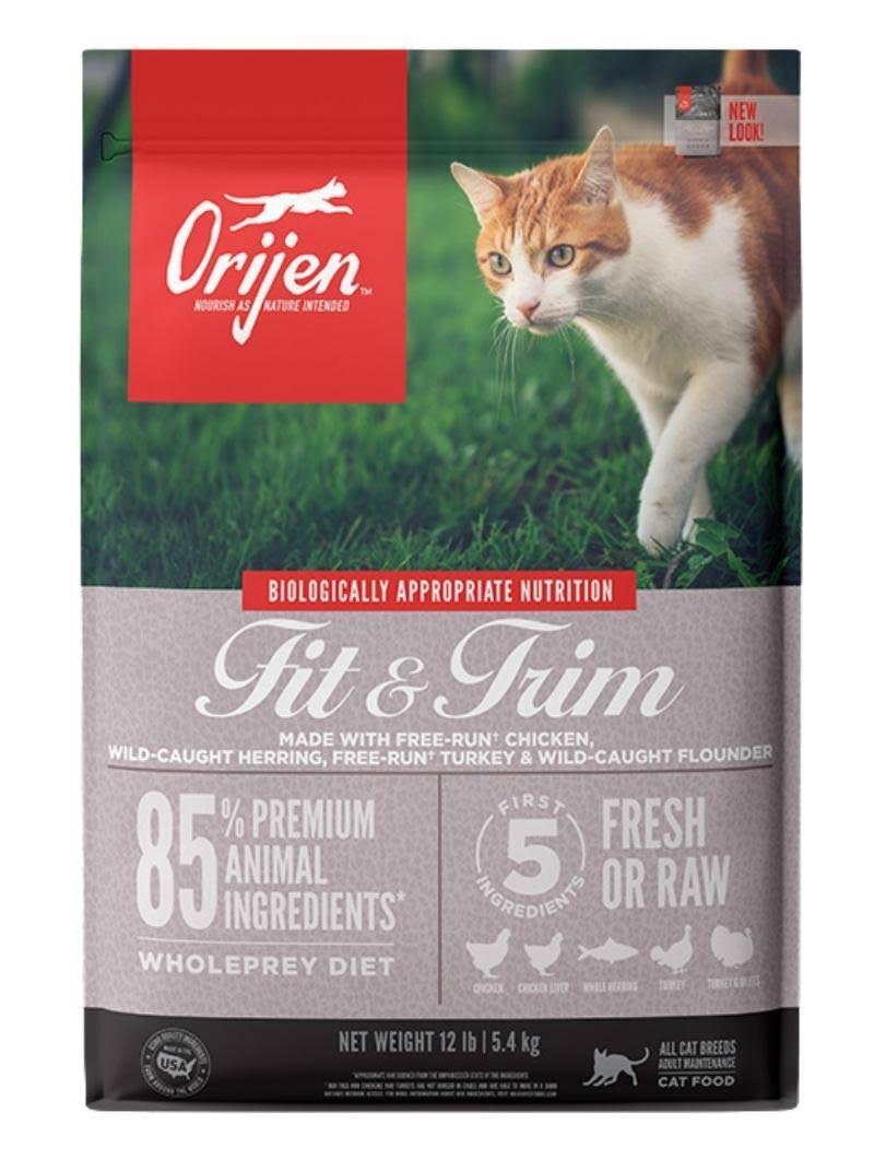 Orijen Grain Free Cat Food, Fit & Trim Recipe, Fresh & Raw Animal Ingredients, 12lb