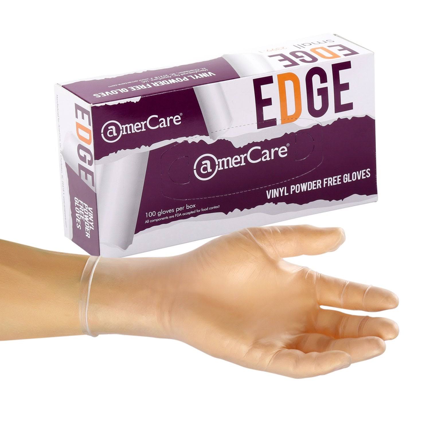 Amercare Edge Powder Free Gloves, Vinyl, Medium, Box of 100