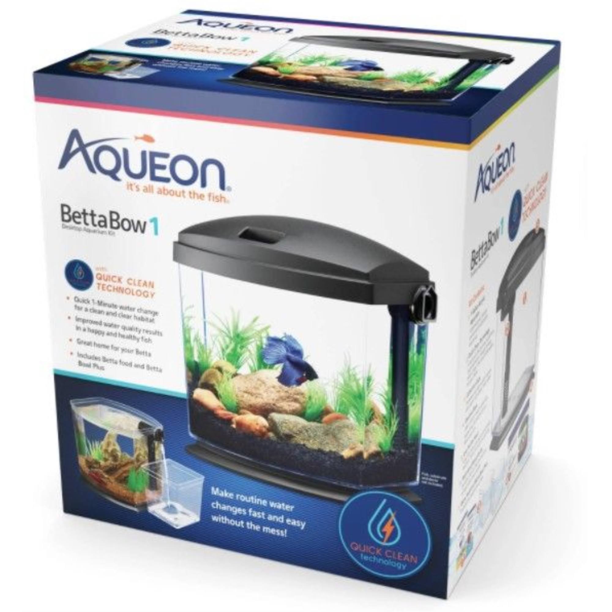 Aqueon BettaBow 1 with Quick Clean Technology Aquarum Kit Black - 1 Gallon