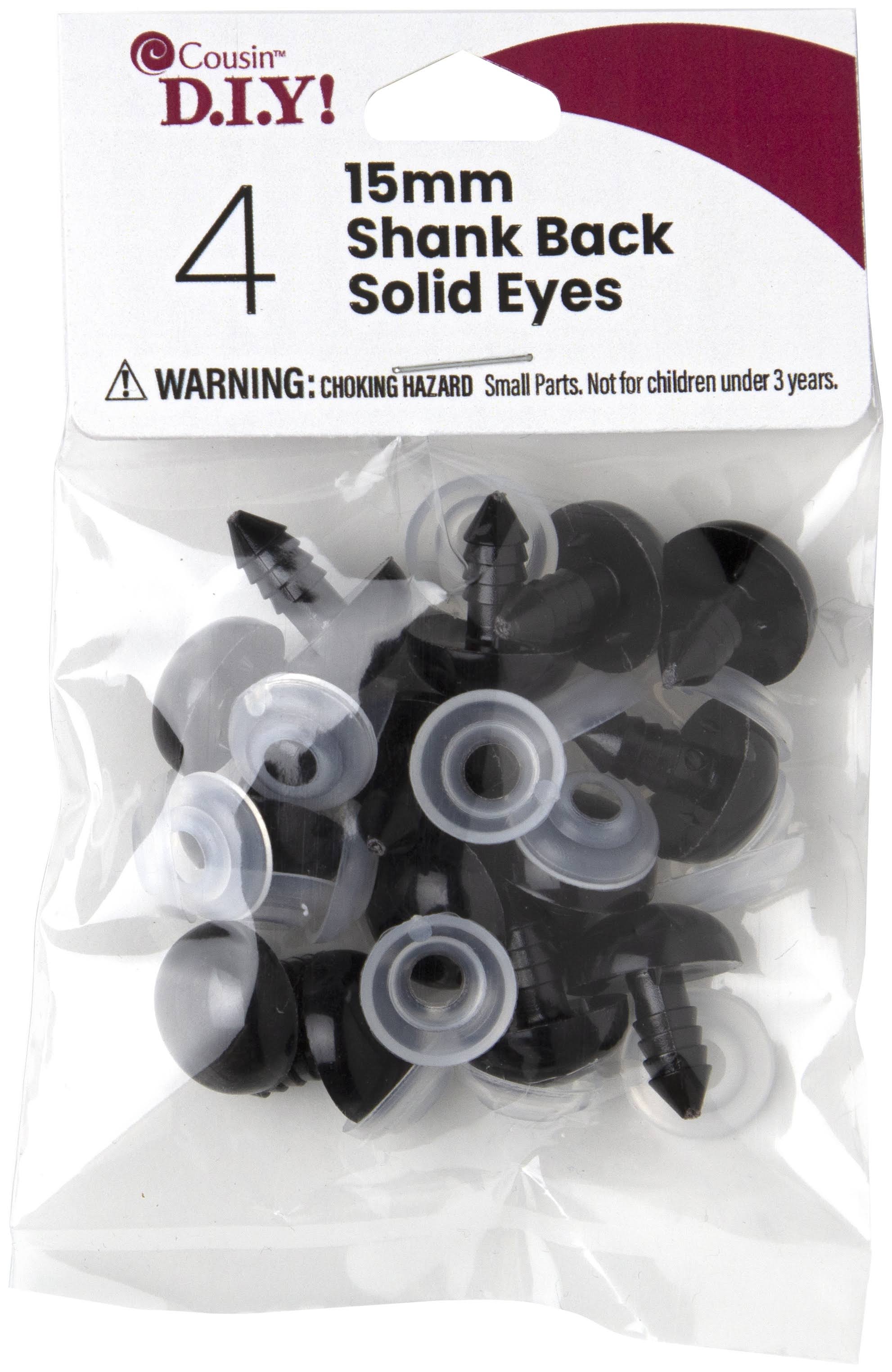 Cousin Shank Back Solid Eyes 15mm 4 Pack - Black