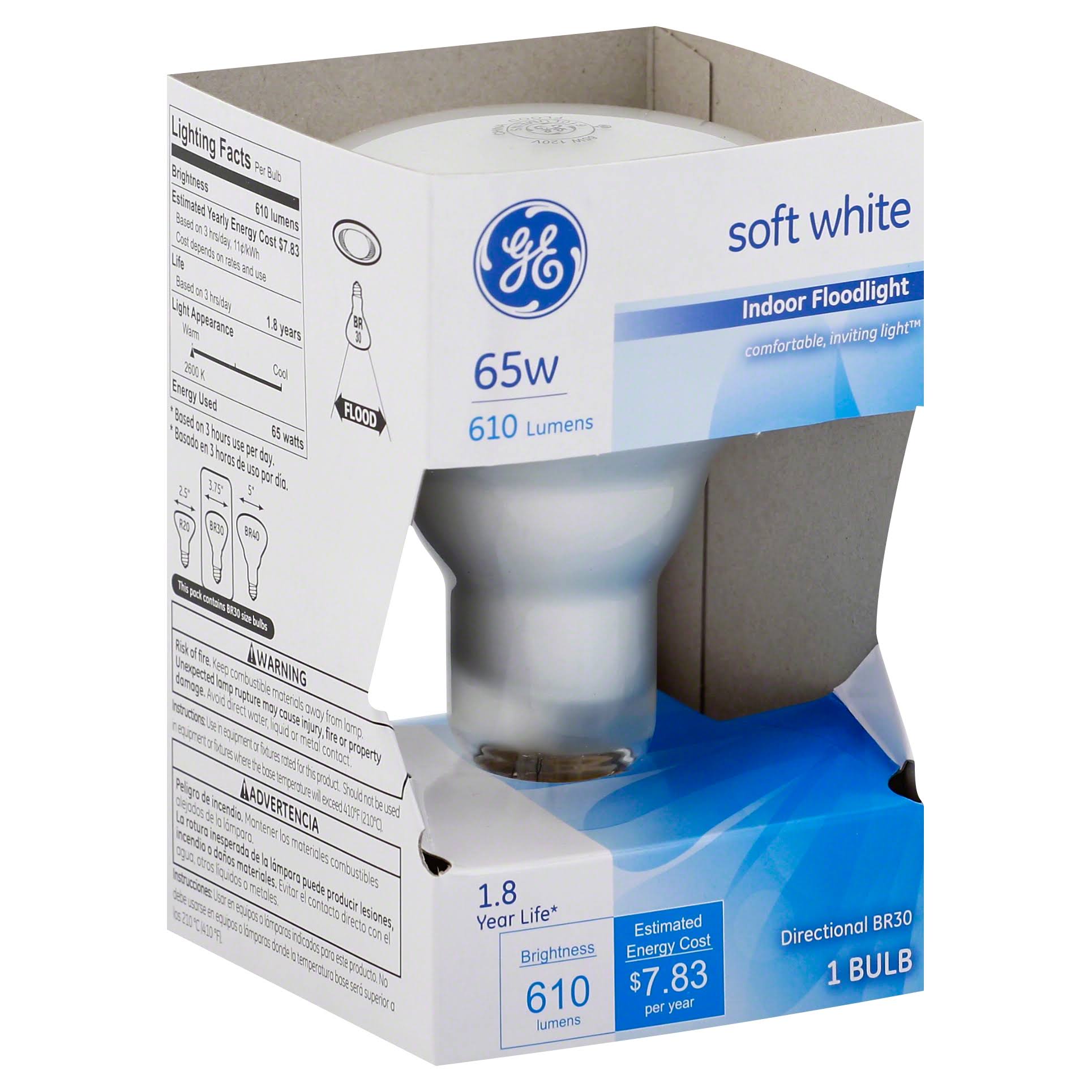 GE Indoor Flood Incandescent Light Bulb - 65W, Soft White