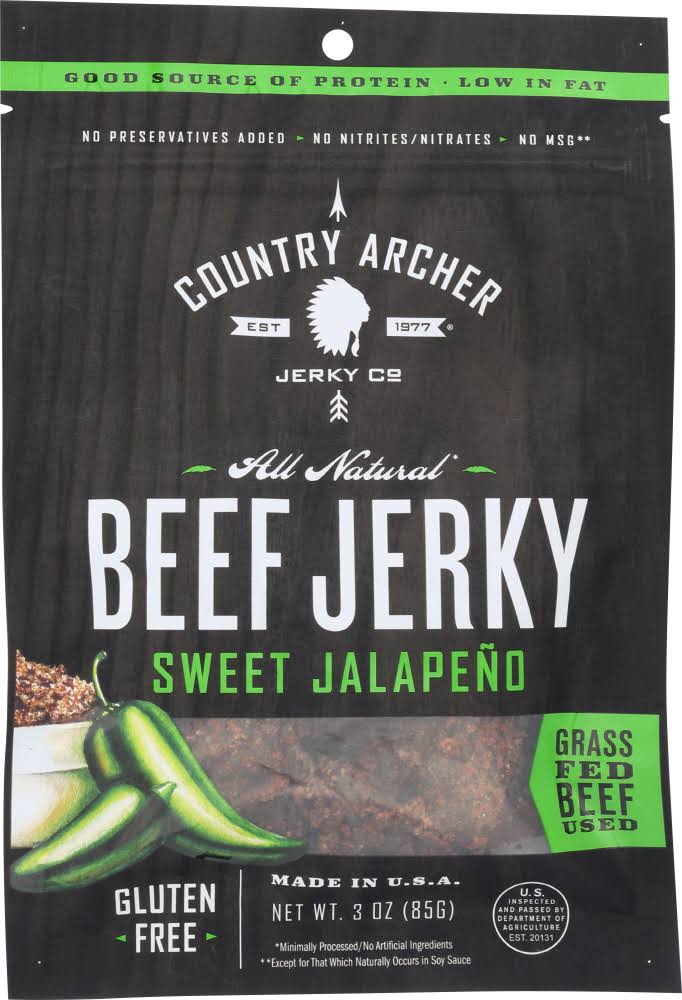 Country Archer All Natural Beef Jerky Sweet Jalapeno Food Snacks - 3oz