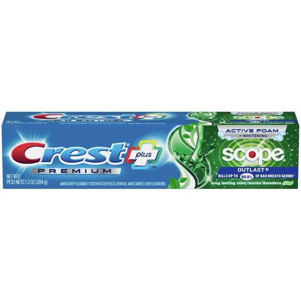 Crest Plus Scope Toothpaste, Anticavity Fluoride, Premium, Long Lasting Mint - 7.2 oz