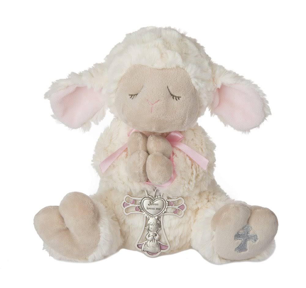 Ganz Serenity Lamb With Crib Cross Christening or Baptism Gift - Pink