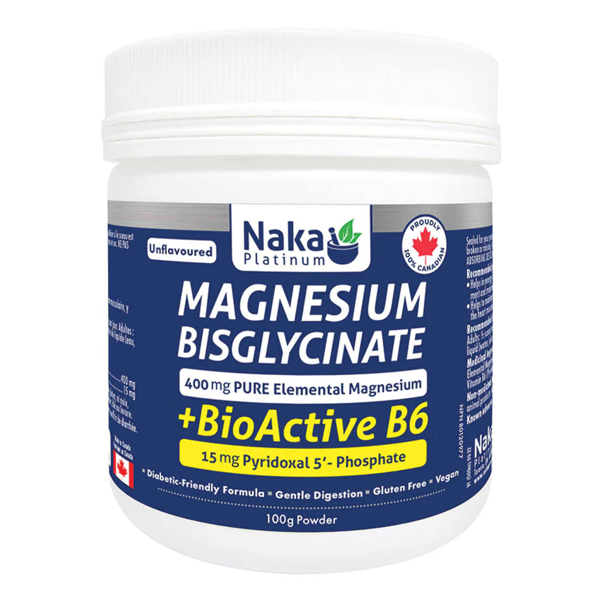 Naka Platinum Magnesium Bisglycinate + BioActive B6 100g