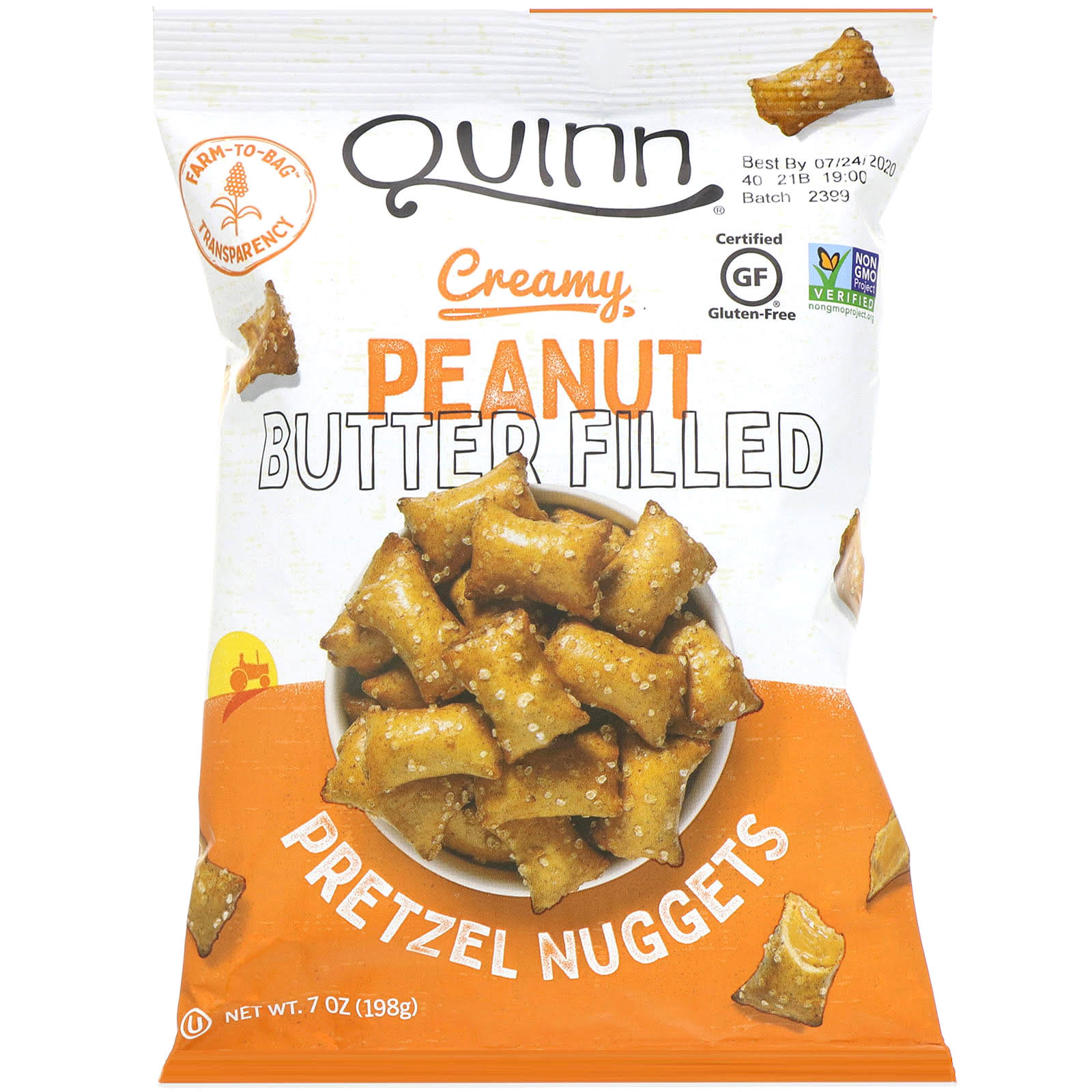Quinn gluten Free peanut butter filled pretzel nuggets, 7 oz