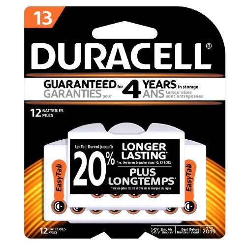 Duracell Easy Tab Hearing Aid Batteries - Size 13, 12pcs