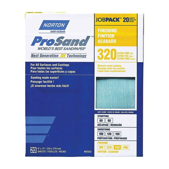 Norton ProSand 07660768166 Sanding Sheet, 320-Grit, Paper Backing, Aluminum Oxide, Tan