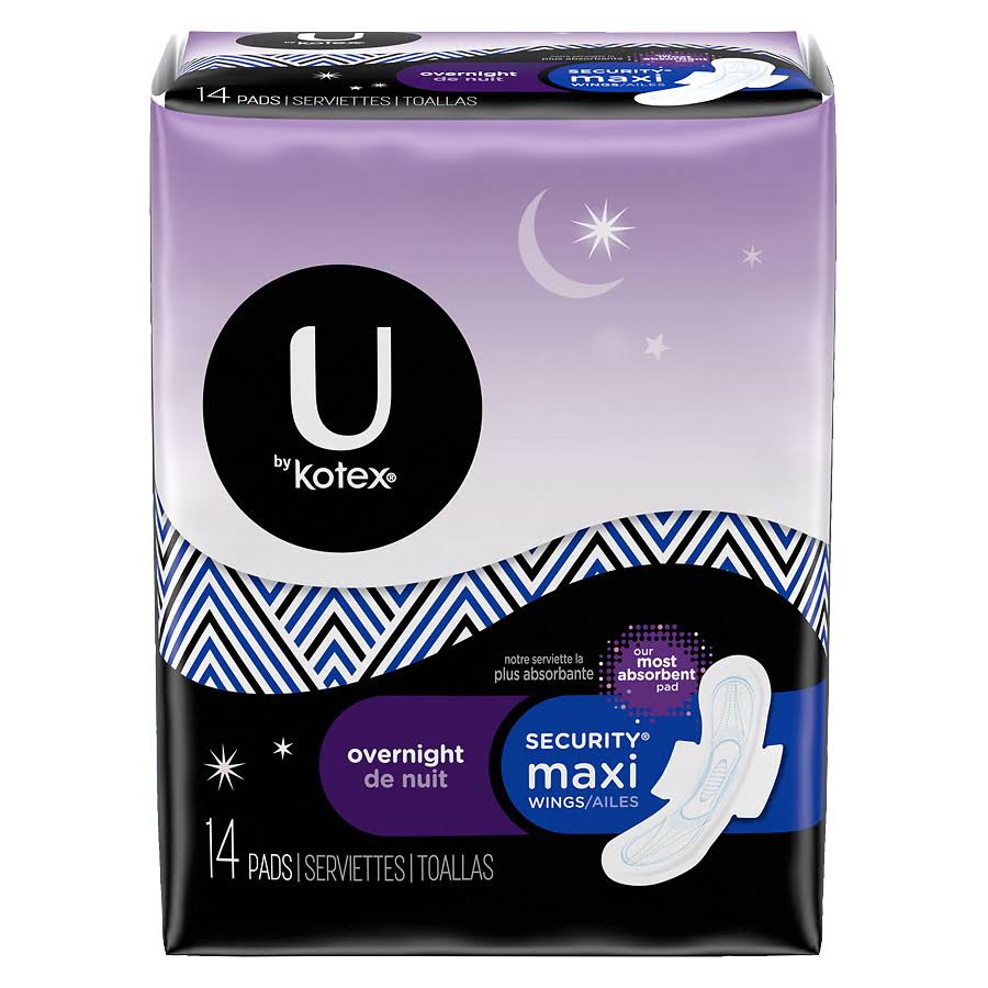 U By Kotex Overnight Maxi Pads With Wings - 14 Pads