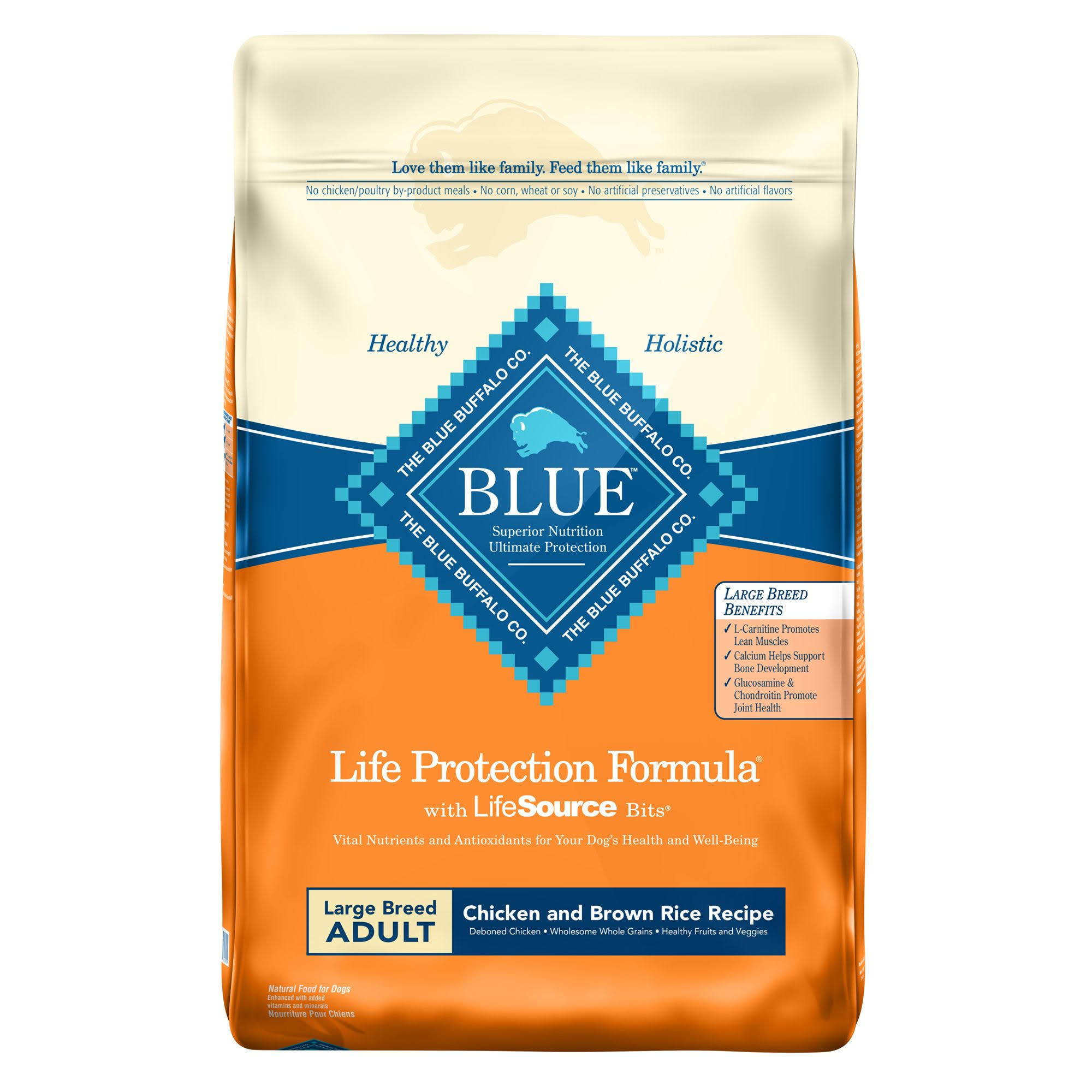 Blue Buffalo Large Breed Adult Dog Dry Food - Chicken & Brown Rice, 30lb