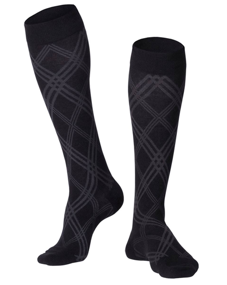 Touch Mens Compression Socks - Knee High, Argyle Pattern, 20 to 30 mmHg, Large, Black