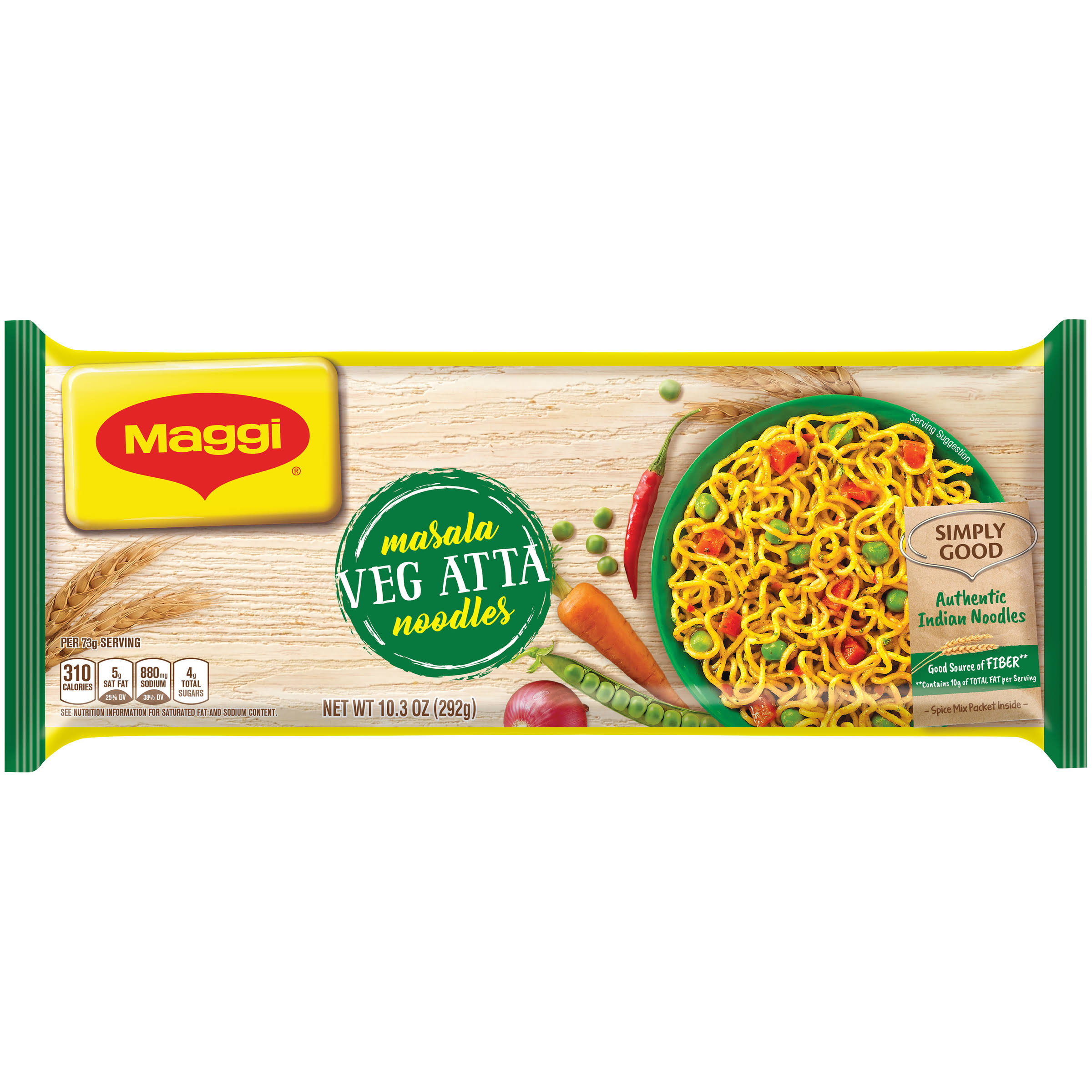 Maggi Noodles, Veg Atta, Masala - 10.3 oz