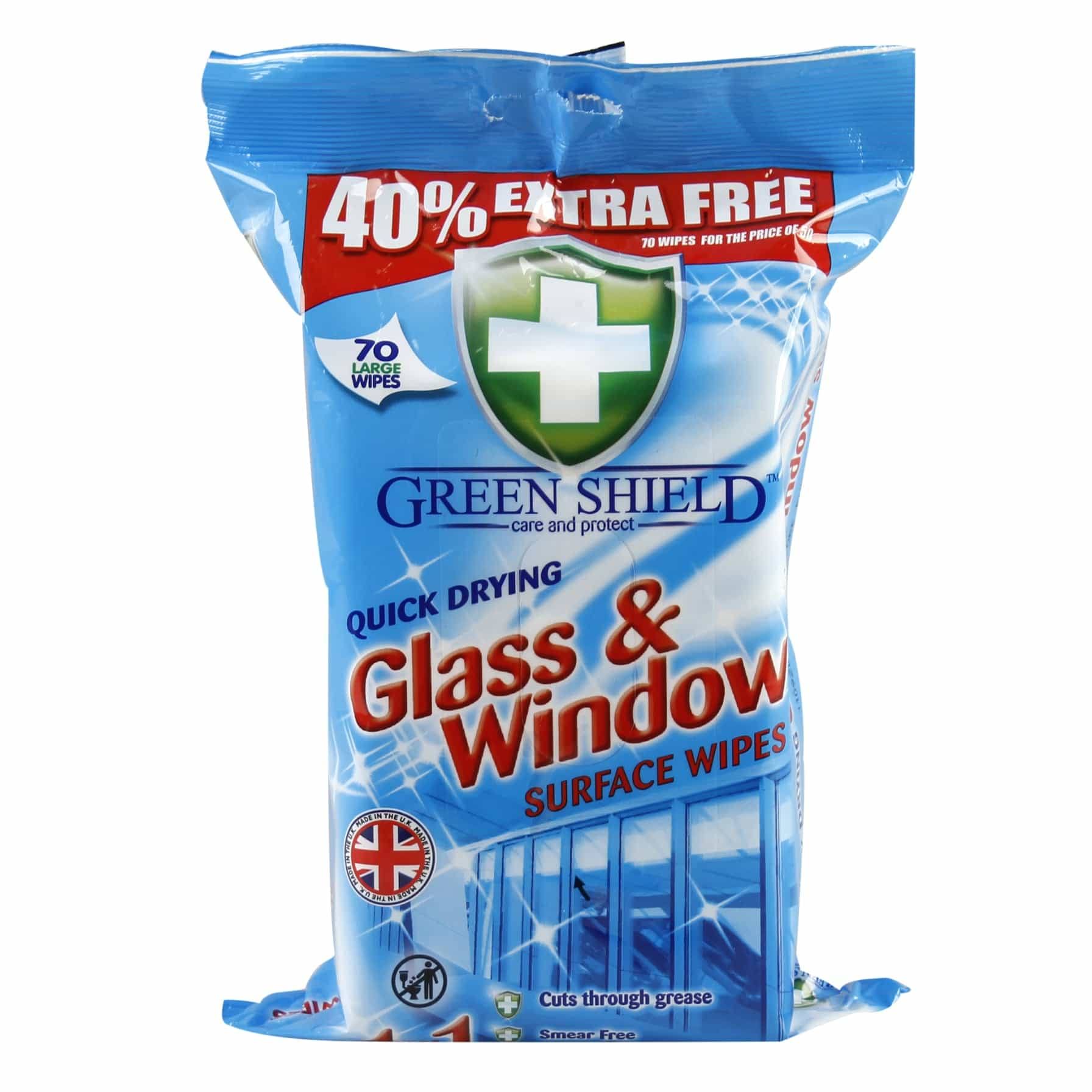 Green Shield Glas- & Window Surface Wipes 70 Pieces
