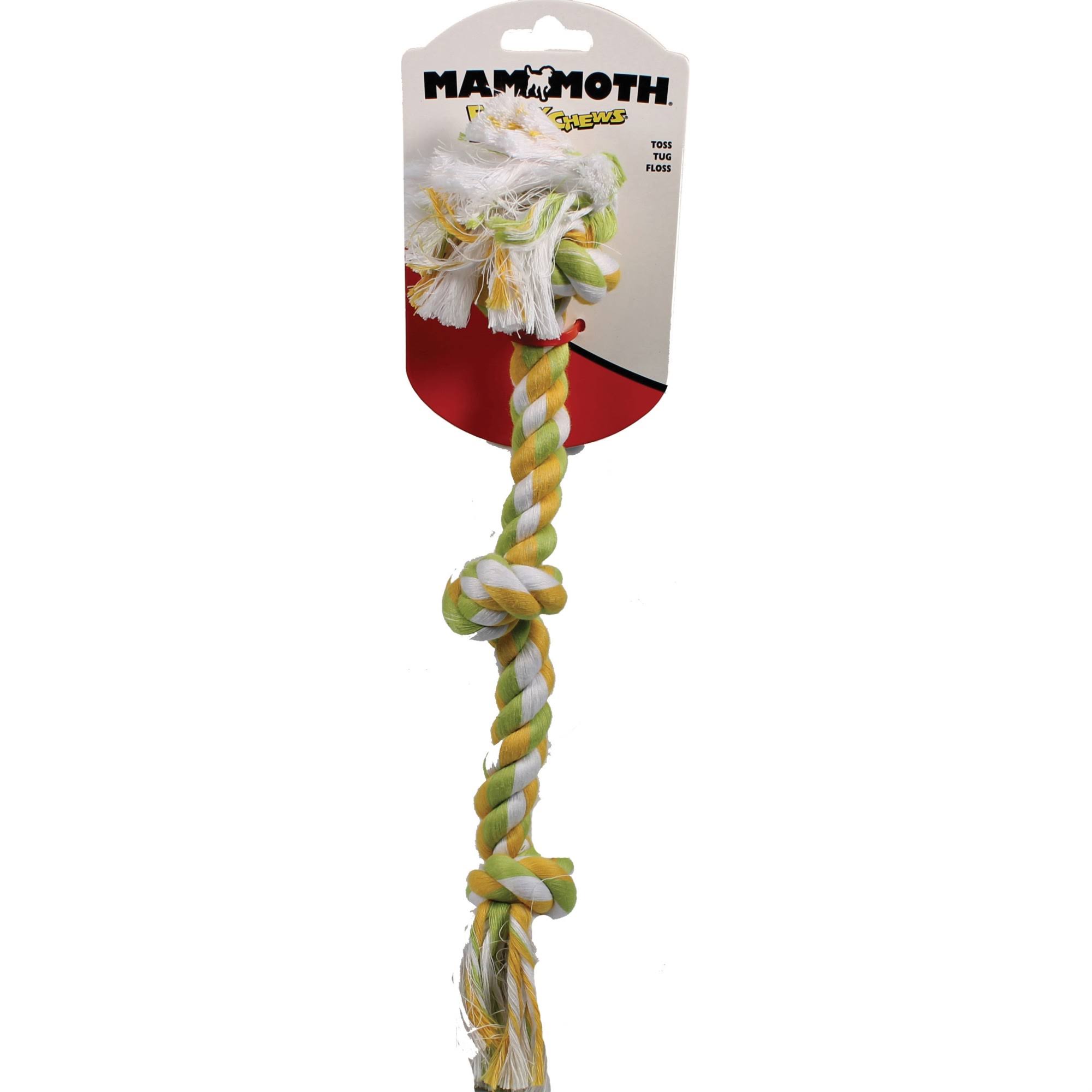 Mammoth Flossy Chews Cottonblend Color 3-Knot Rope Tug Dog Toy - Small, 15in