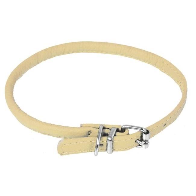 Dogline Round Leather Dog Collar - Beige, 8-10" x 0.25"
