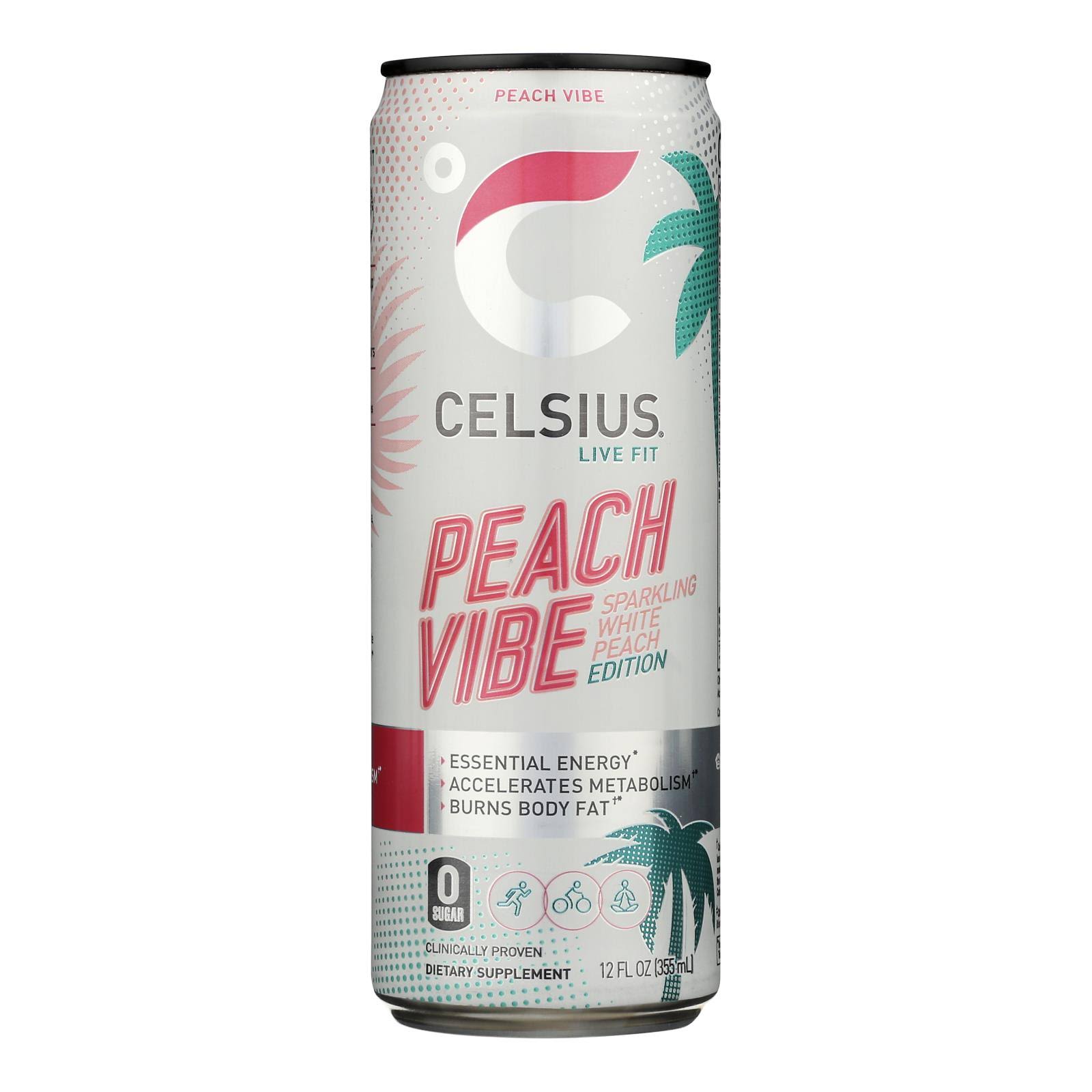 CELSIUS Zero Sugar Fitness Energy Drink - 12-Pack Sparkling Peach Vibe 12 oz.