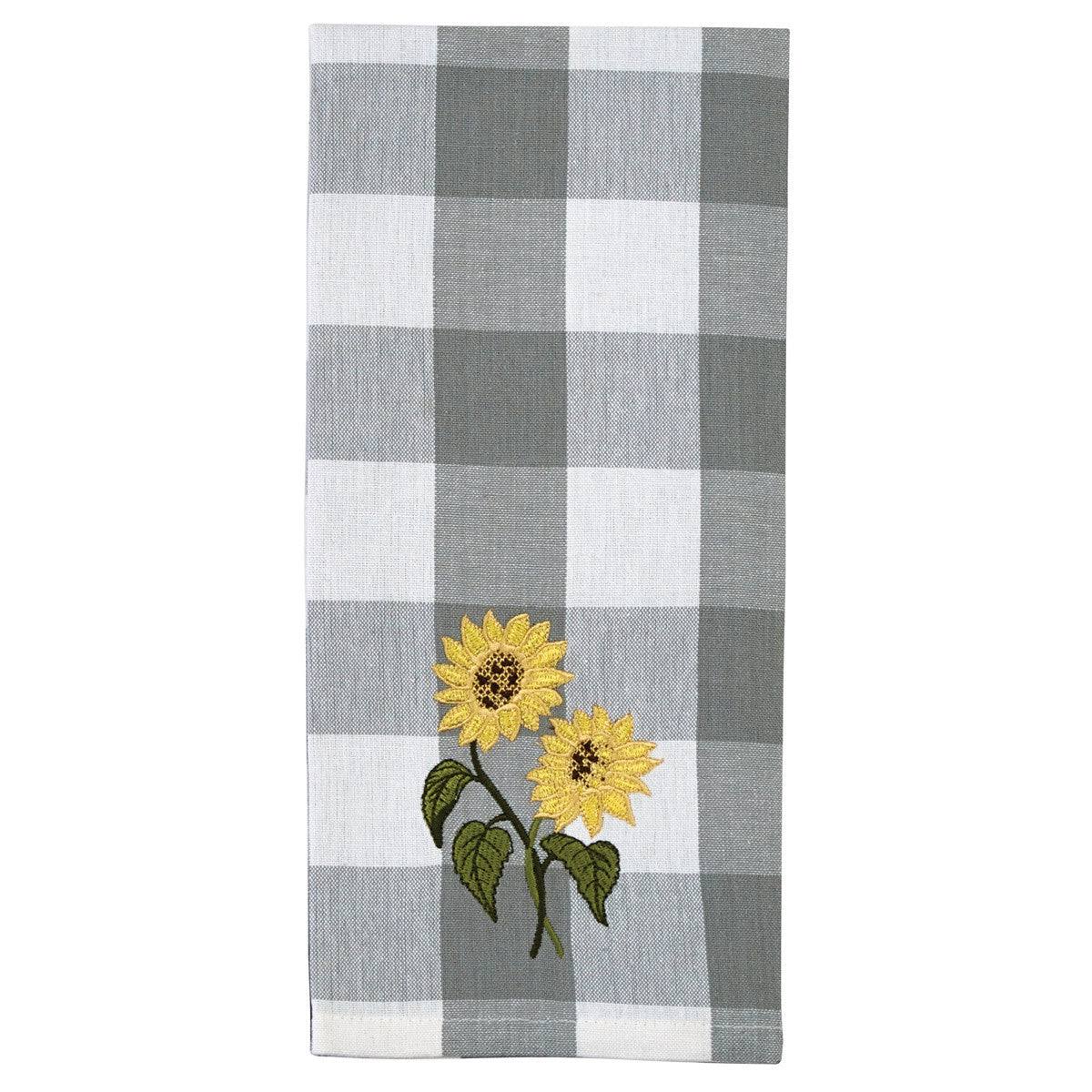 Wicklow Check Sunflower Embroidered Decorative Dishtowel