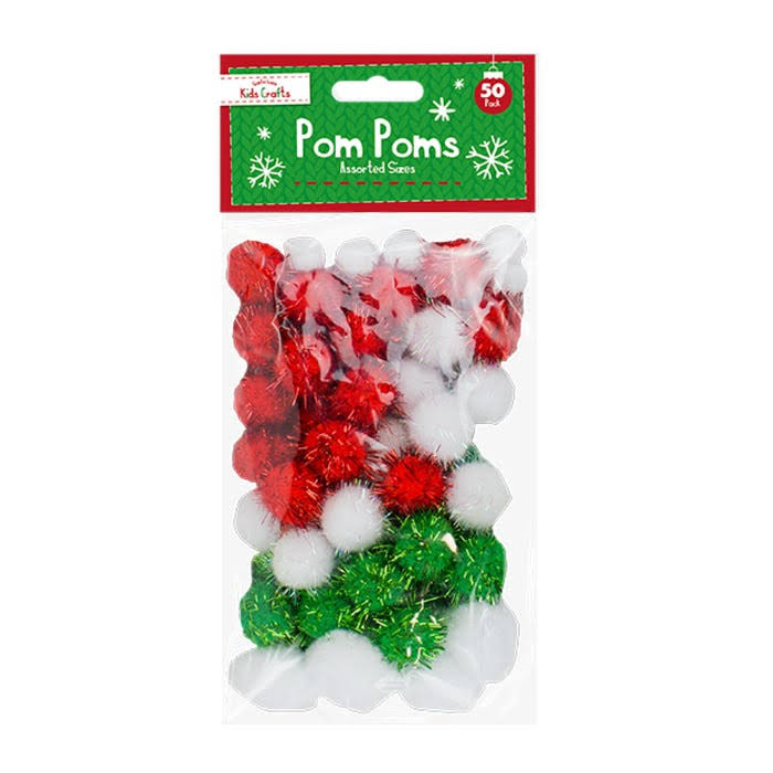 Christmas Craft Pom Poms - 50 Pack -