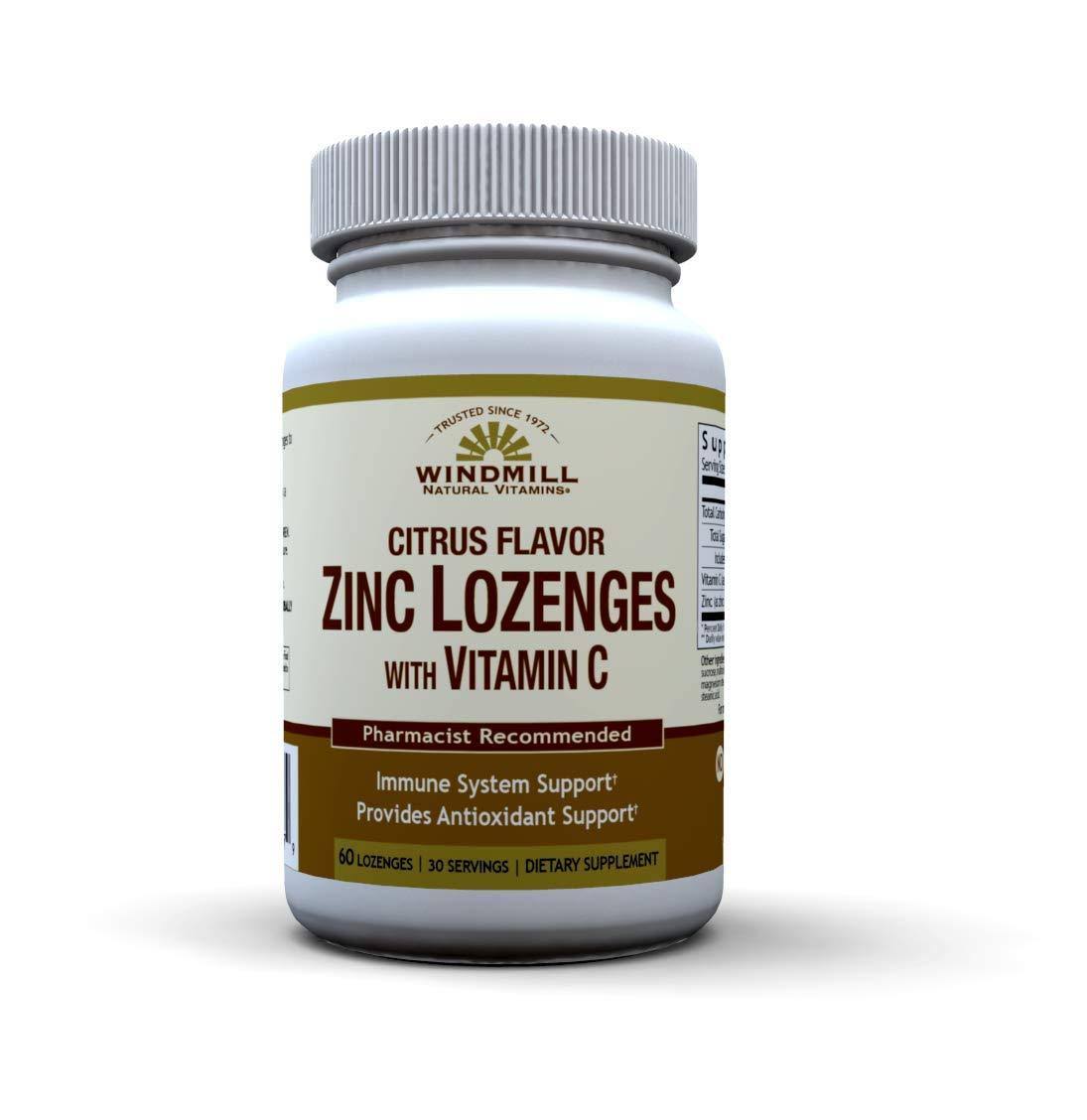 Windmill Health Natural Vitamins Zinc Lozenges with Vitamin C, 60 ea