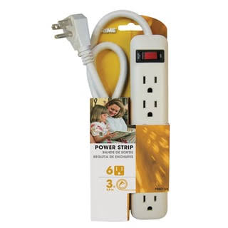 Prime Power Strip Extension Cord - with 3' Cord, White, 6 Outlet