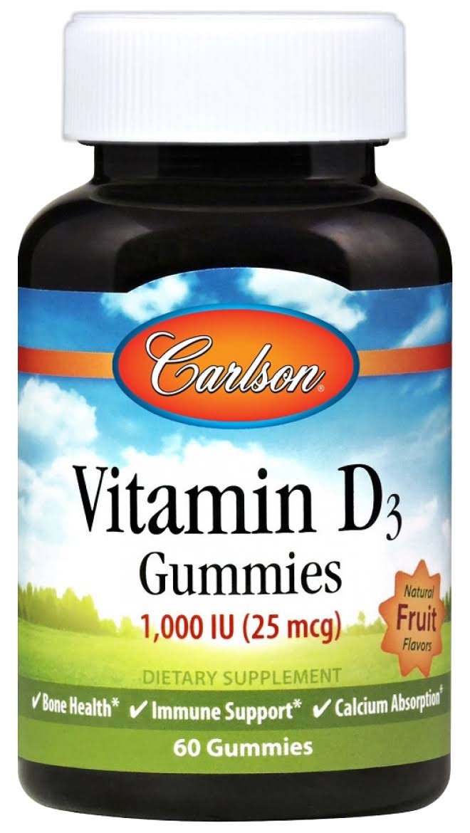 Carlson Labs - Vitamin D3 Gummies, 1000 IU Natural Fruit - 60 Gummies