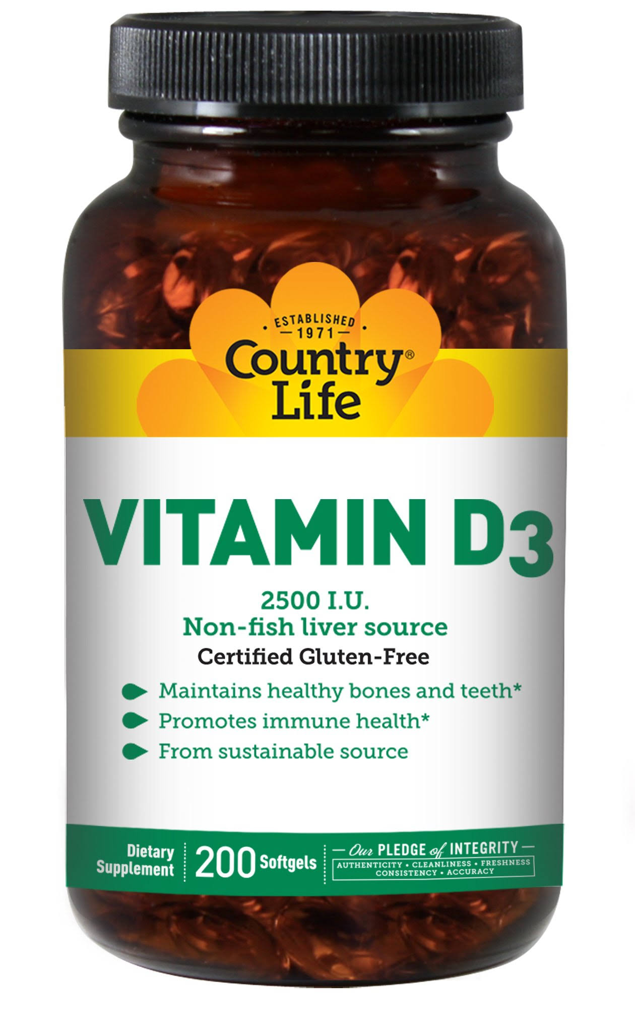 Country Life Vitamin D3, 1000 IU - 200 softgels