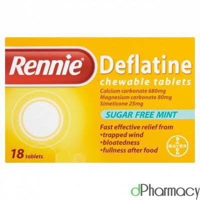Rennie Deflatine Chewable Tablets - Sugar Free Mint, 18 Pack