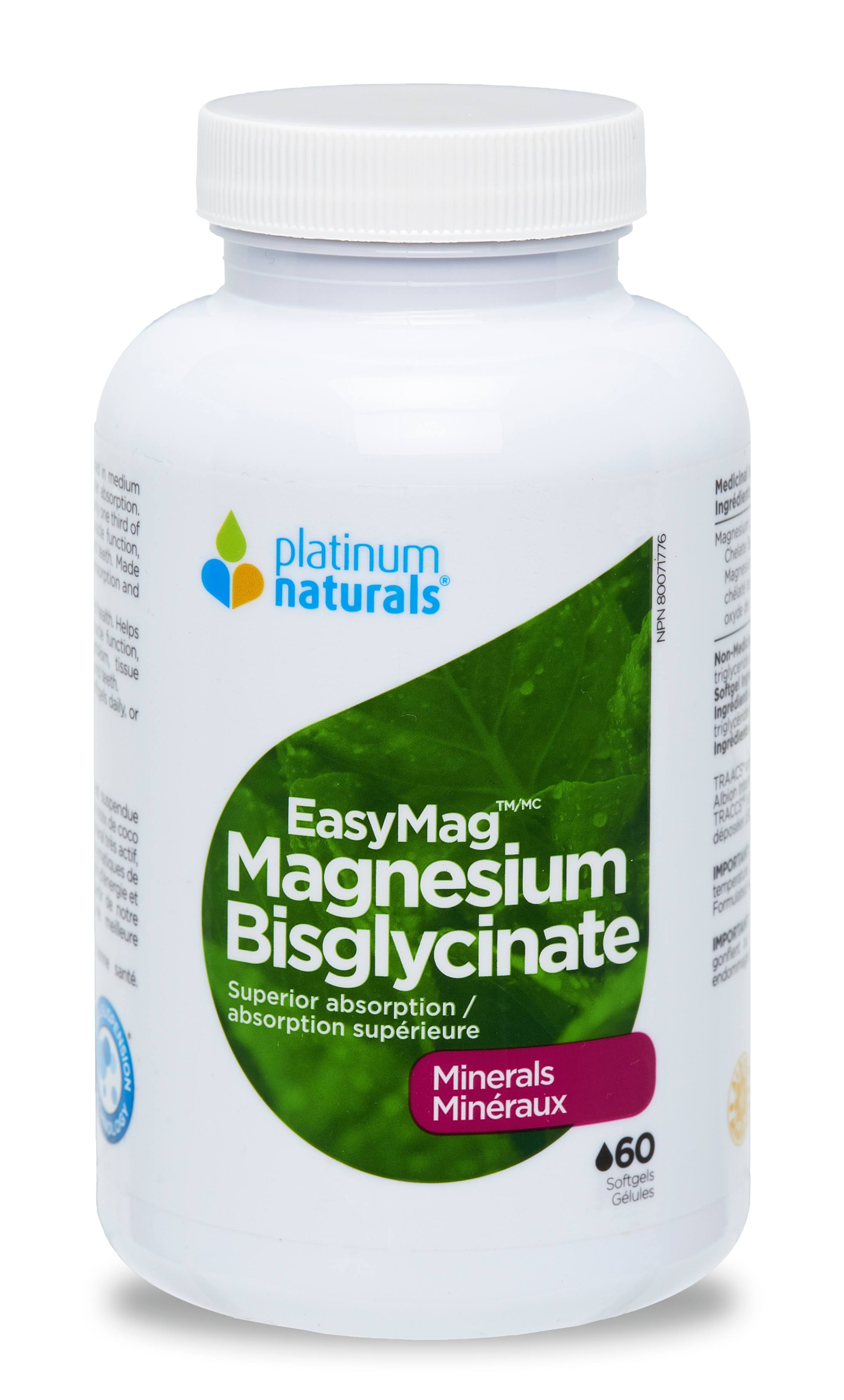 Platinum Naturals EasyMag Magnesium Bisglycinate (60 Softgels)