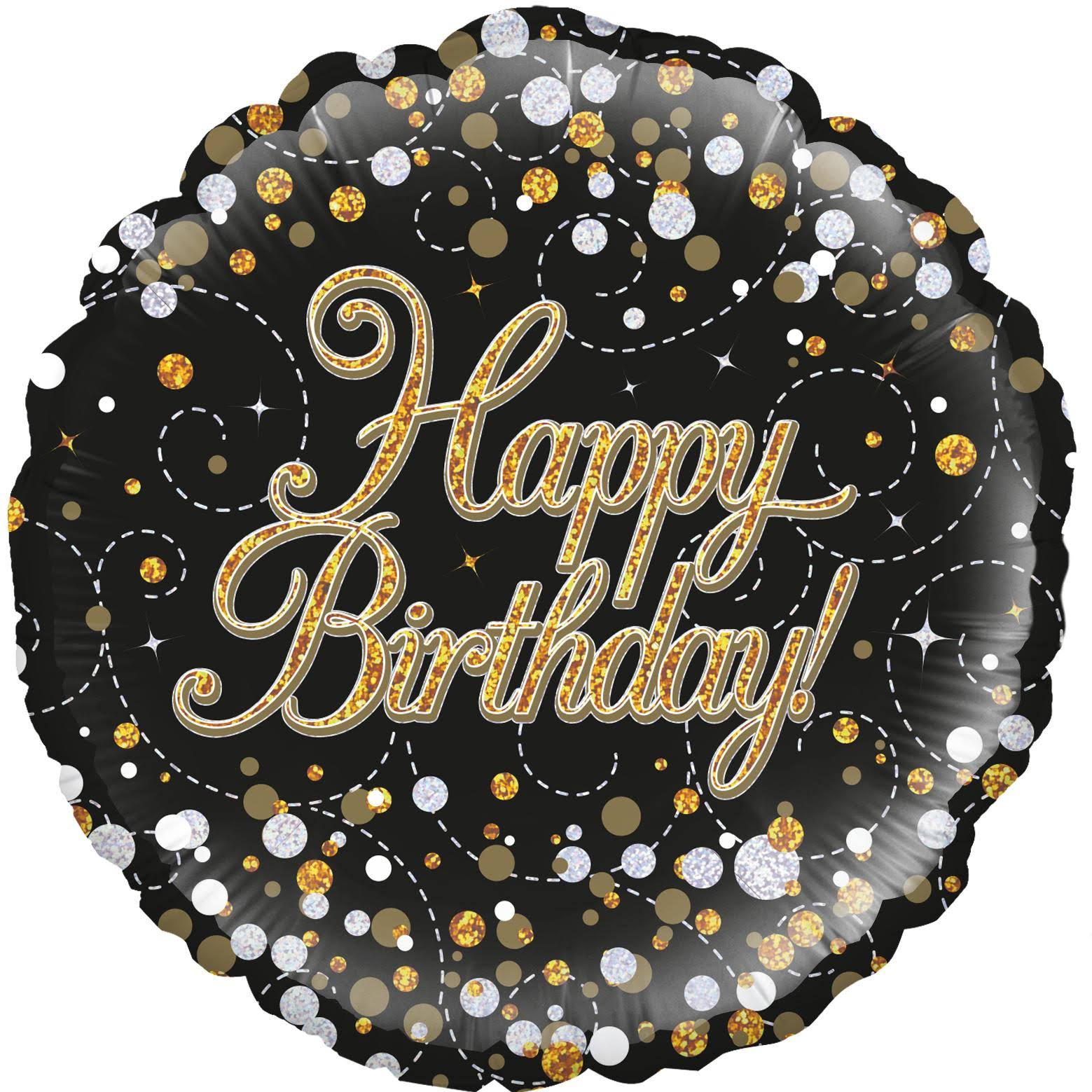 18" Happy Birthday Black & Gold Fizz Foil Balloon