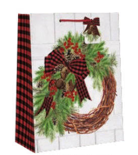 Paper Images Country Christmas Gift Bag - Large - Rustic Wreath