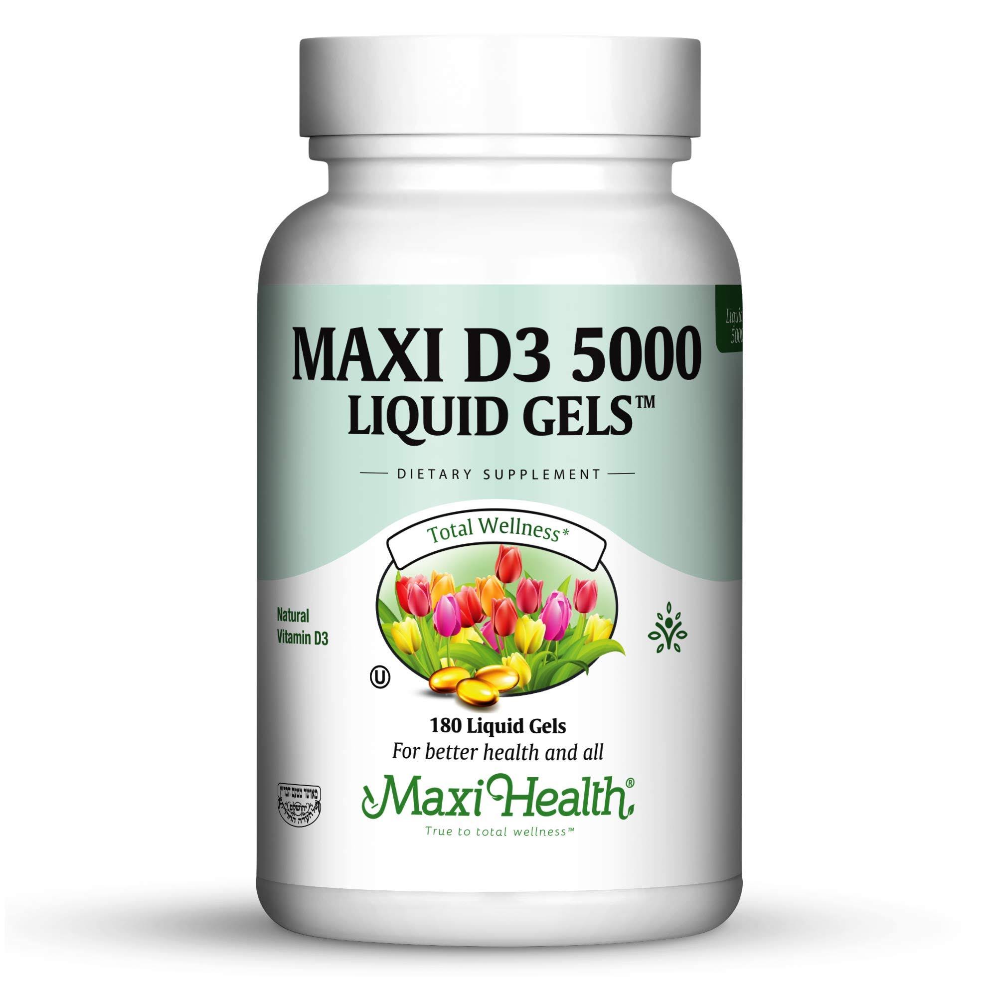 Maxi Health D3 5000 Natural Vitamin Nutrition Supplement Liquid Gel Capsules - 180ct