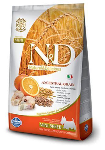 Farmina N&D Natural And Delicious Low Grain Mini Adult Dry Dog Food - Codfish and Orange, 5.5lbs