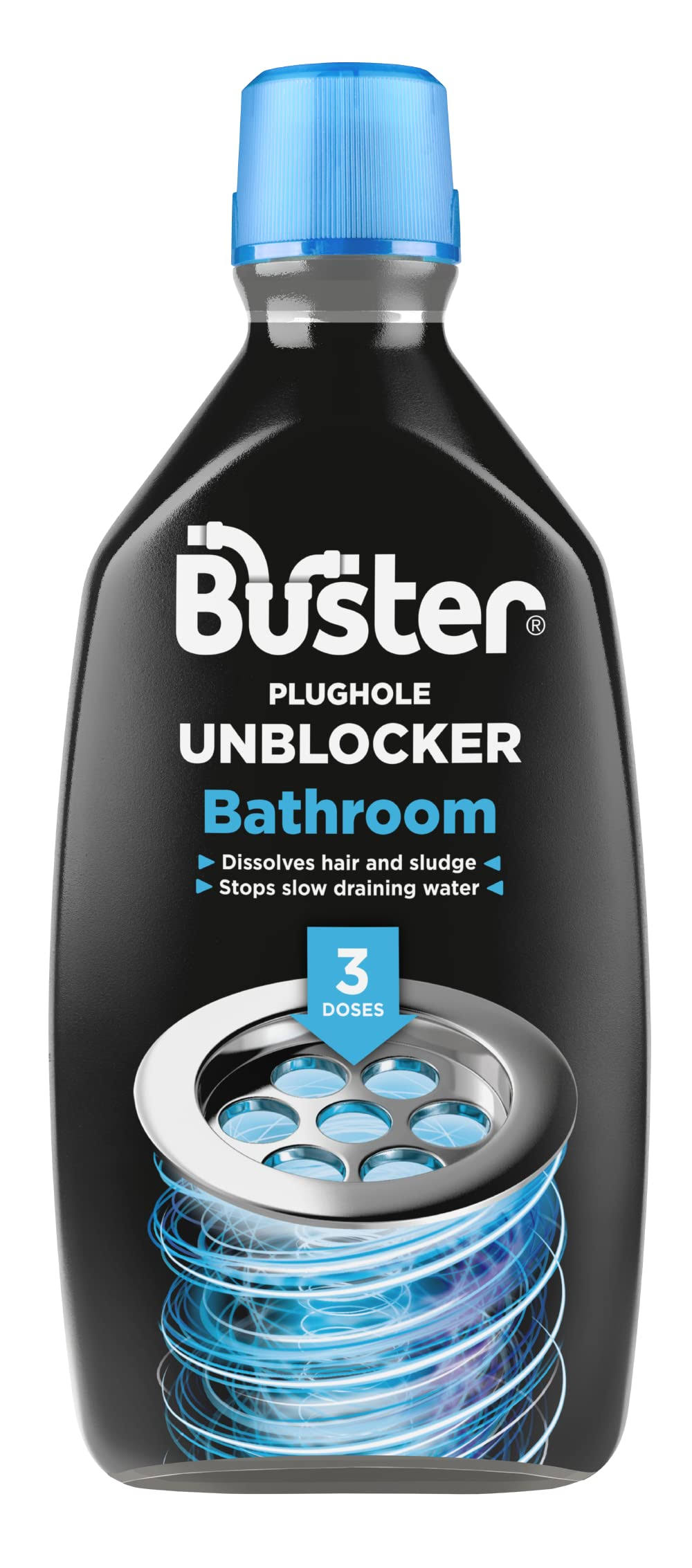 Buster Bathroom Drain Unblocker, Dissolves Hair and Sludge, 3 Dose Pack, 900ml