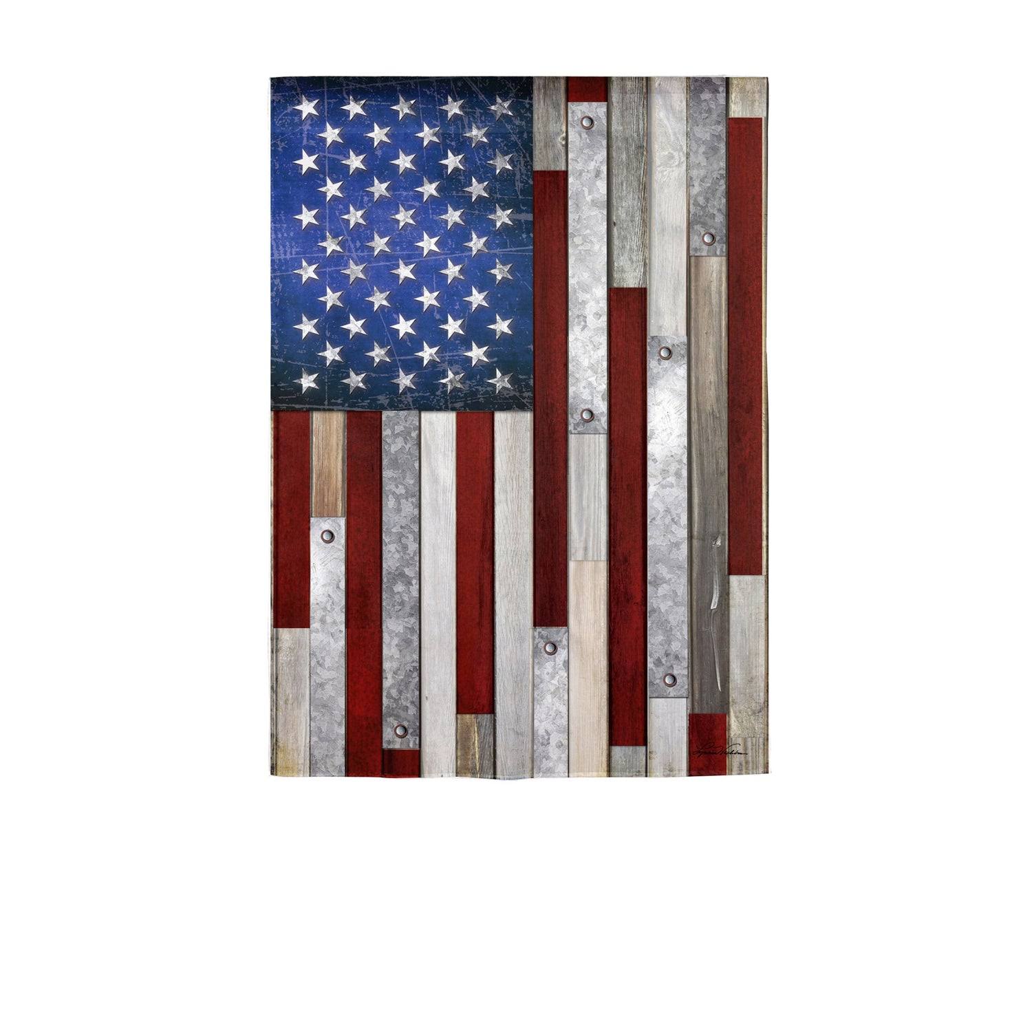Evergreen Wood Stripe American Flag Garden Suede Flag