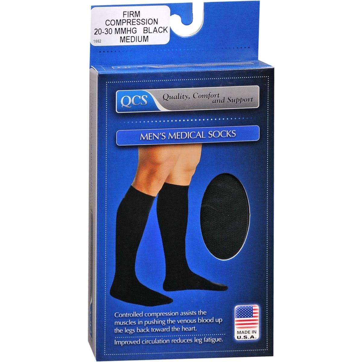 QCS Men's Medical Legwear - Firm Black, Medium, 1 Pair