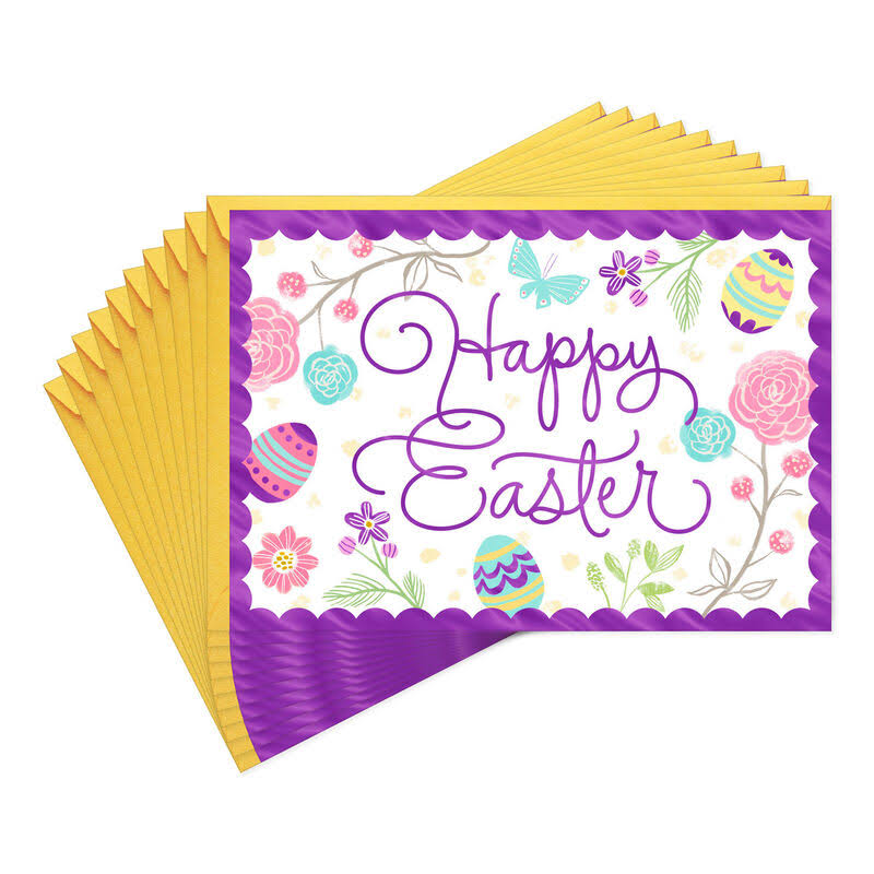 Easter Eggs and Flowers Easter Cards, Pack of 10