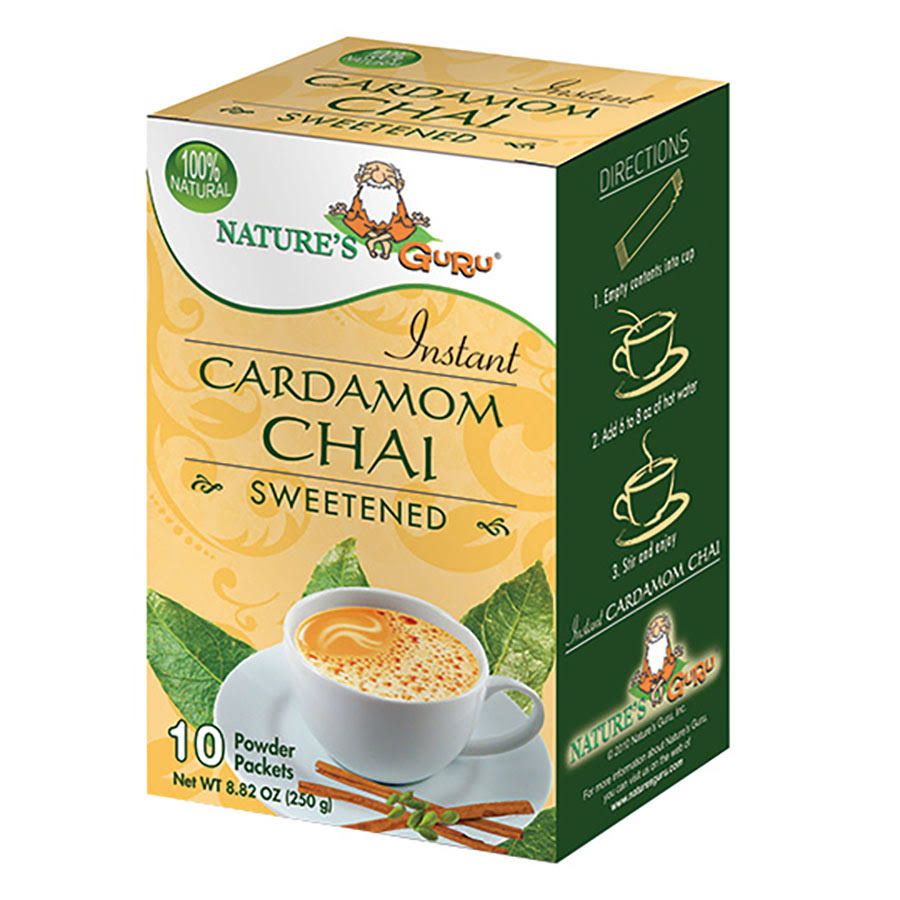 Nature's Guru Instant Cardamom Chai Tea Drink Mix Sweetened 10 Count Single Serve On-The-Go Drink Packets