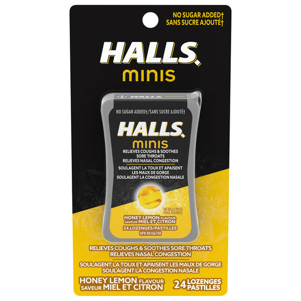 Halls Minis Sf Honey Lemon - 24 Pack