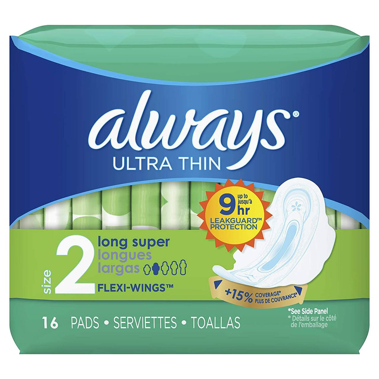Always Long Super Pads - with Wings, 16 Count