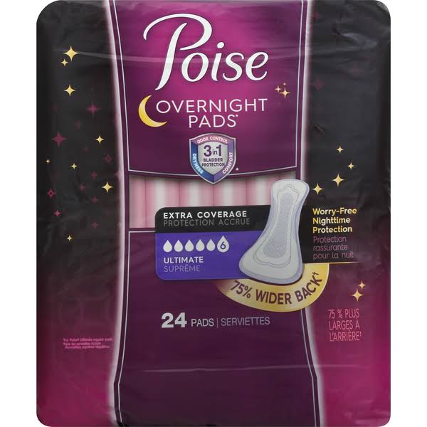 Poise Overnight Incontinence Pads - 24ct