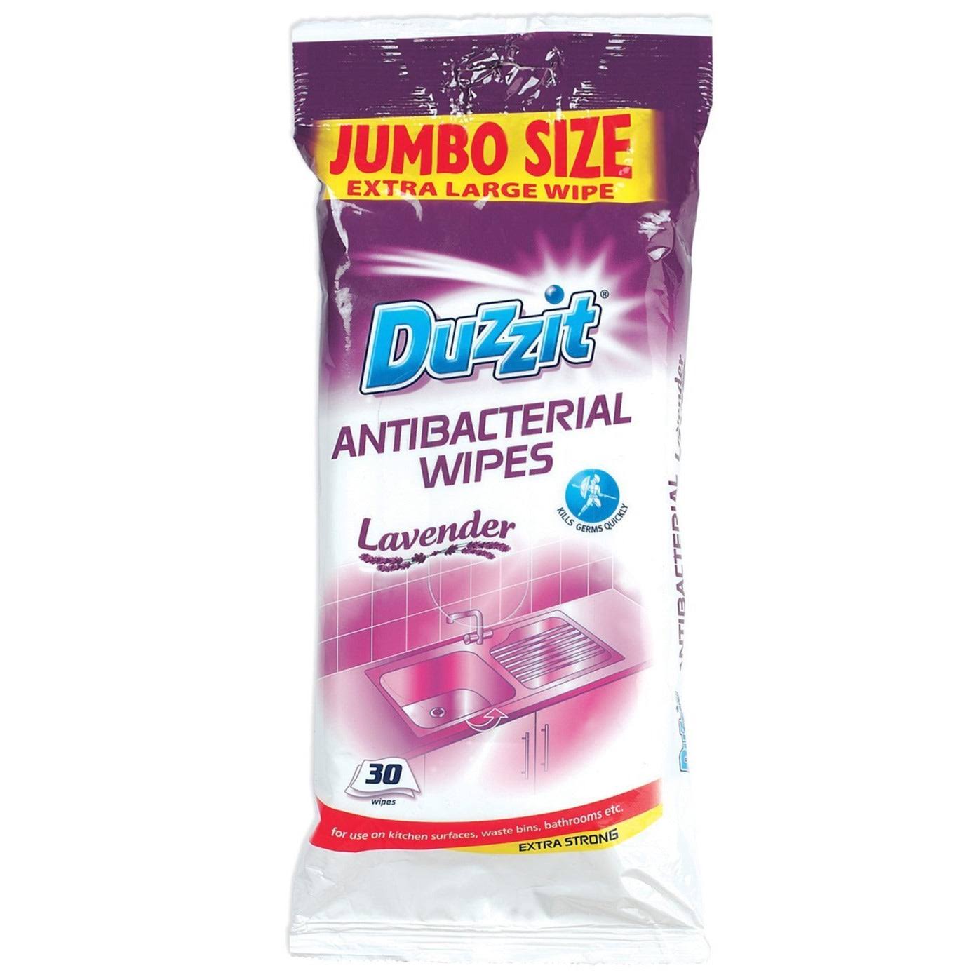 Duzzit Anti Bacterial Wipes X-Large Lavender Pack 30