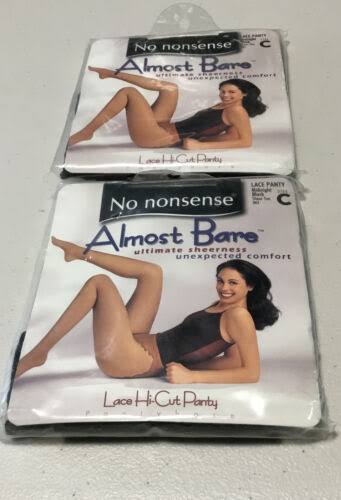 No Nonsense Almost Bare Pantyhose, Very Sheer Leg Sheer Toe, Lace Panty, Size C, Almost Black