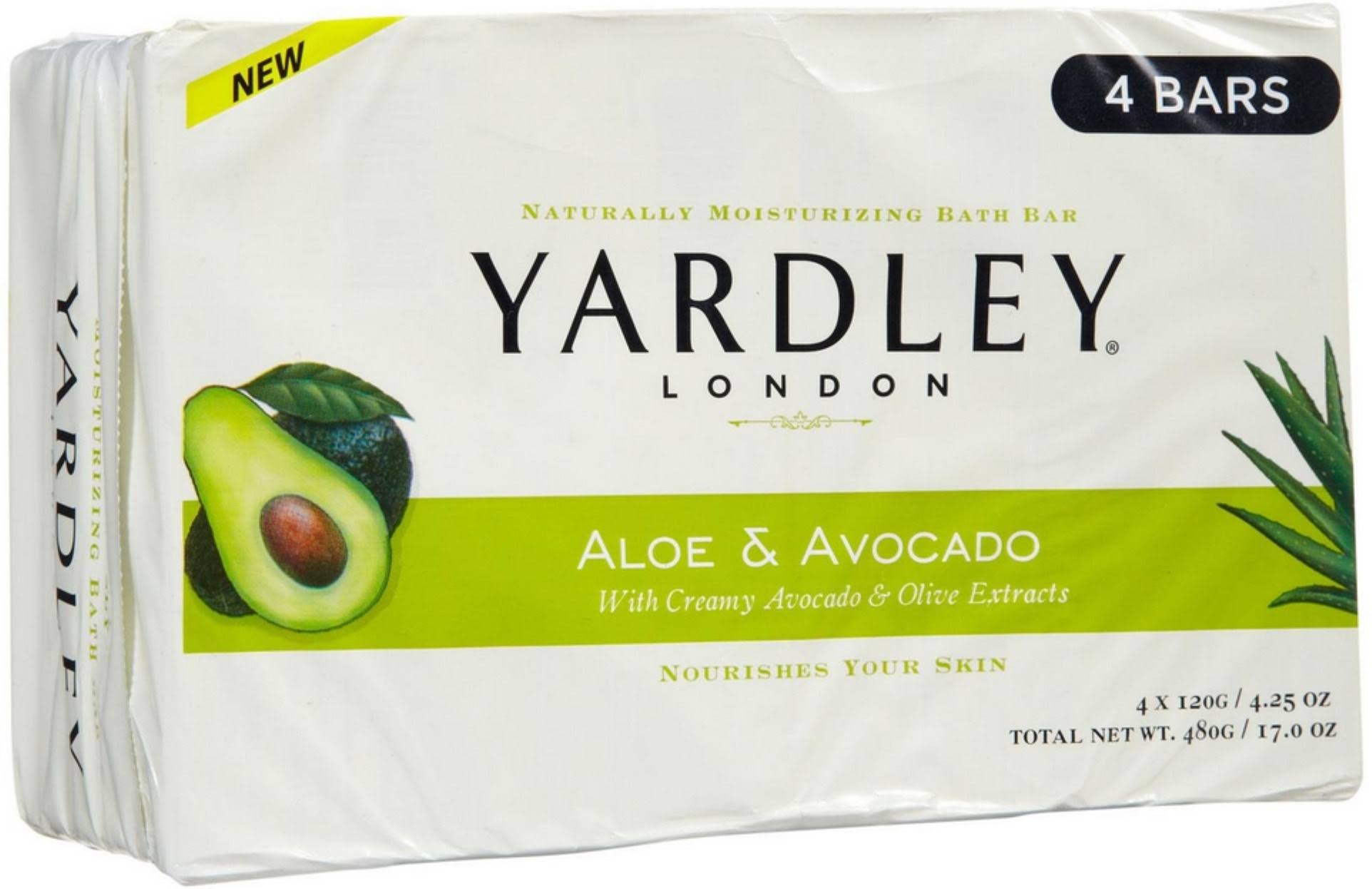 Yardley Of London Moisturizing Soap - Aloe and Avocado, 4 Bars, 480g