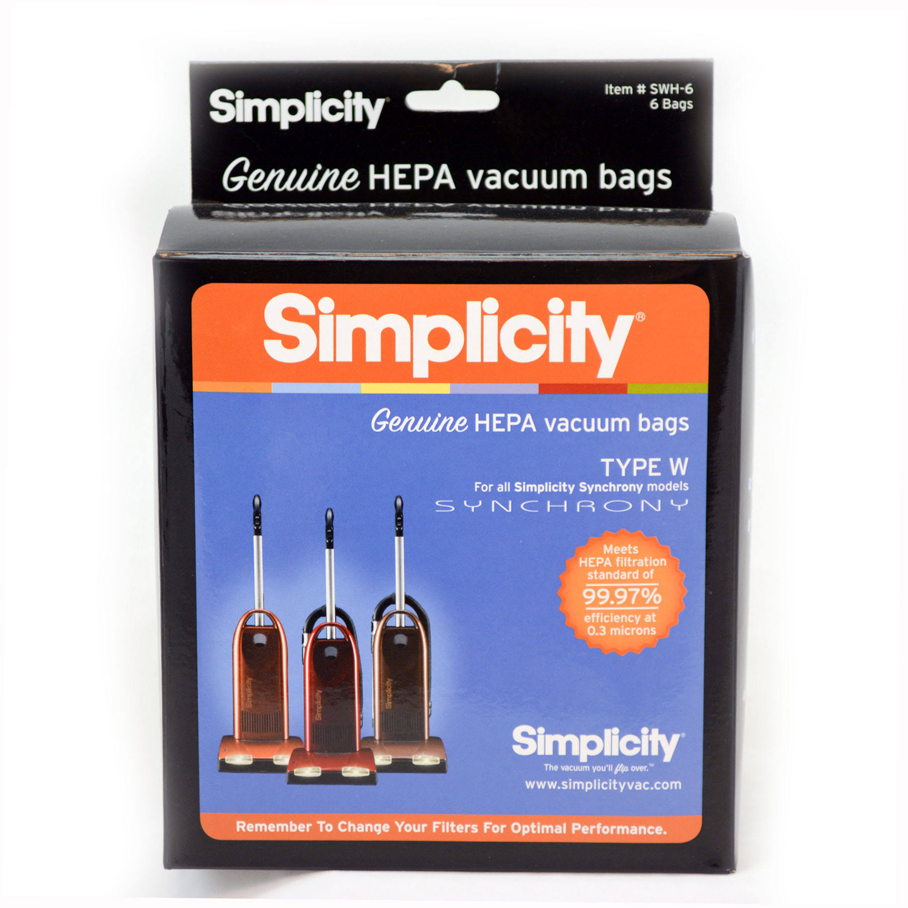 Simplicity Synchrony Hepa Vacuum Cleaner Bag - Type W, 6 Count
