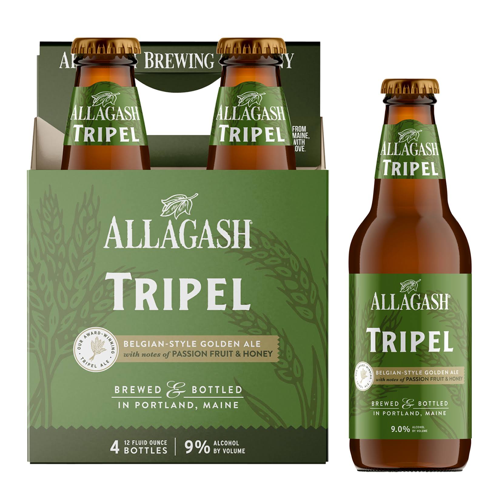 Allagash Tripel Beer, Belgian-Style Golden Ale - 4 pack, 12 fl oz bottles