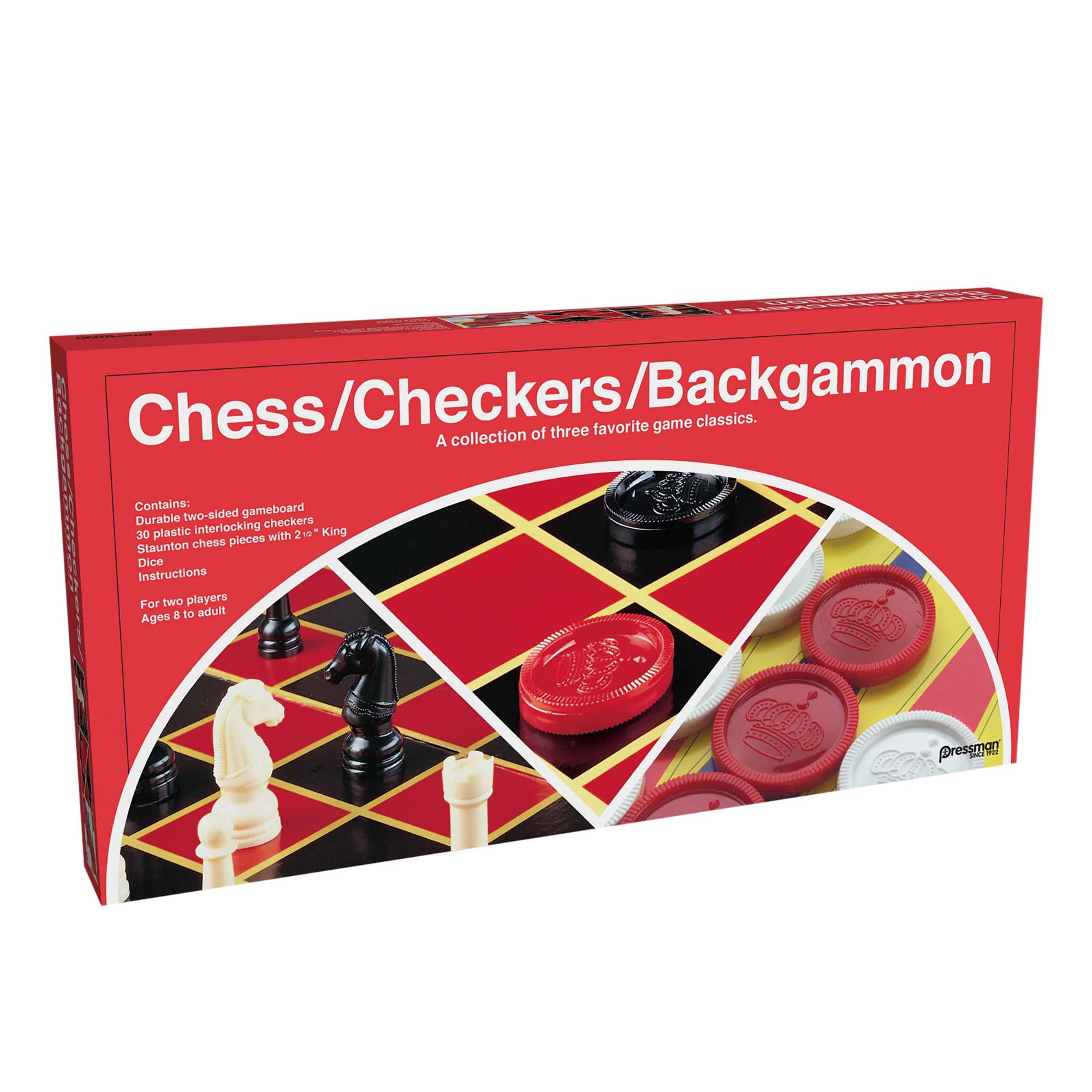 Pressman Chess Checkers Backgammon Multi-Game Classic Game Set