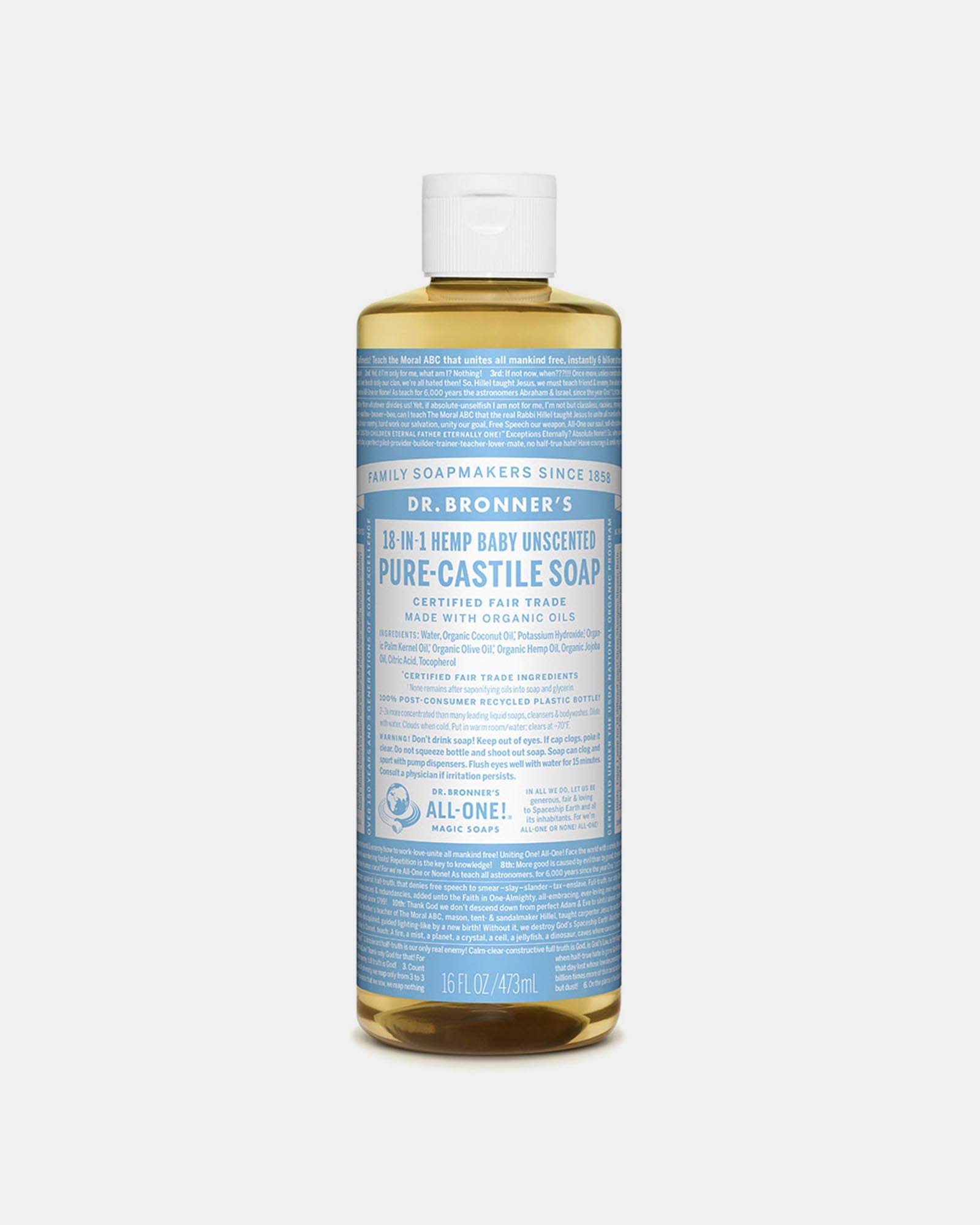 Dr. Bronner's 18-in-1 Pure-Castile Soap - Hemp Baby Unscented, 473ml