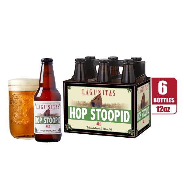 Lagunitas Beer, Ale, Hop Stoopid - six 12 oz bottles
